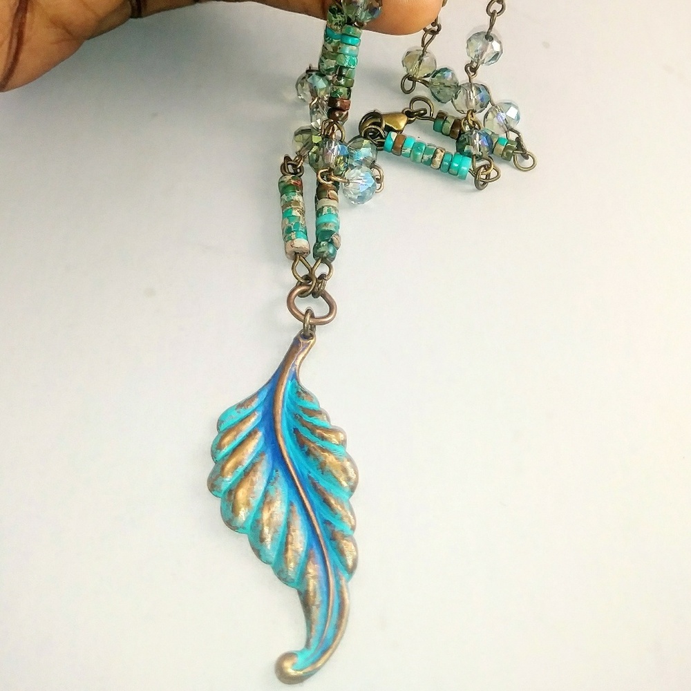 Solid Brass Turquoise Pendant Necklace